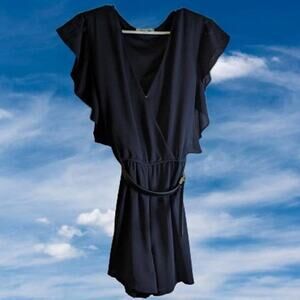 She + Sky Large lined ruffle sleeve, mini romper. Party, date night. Polyester